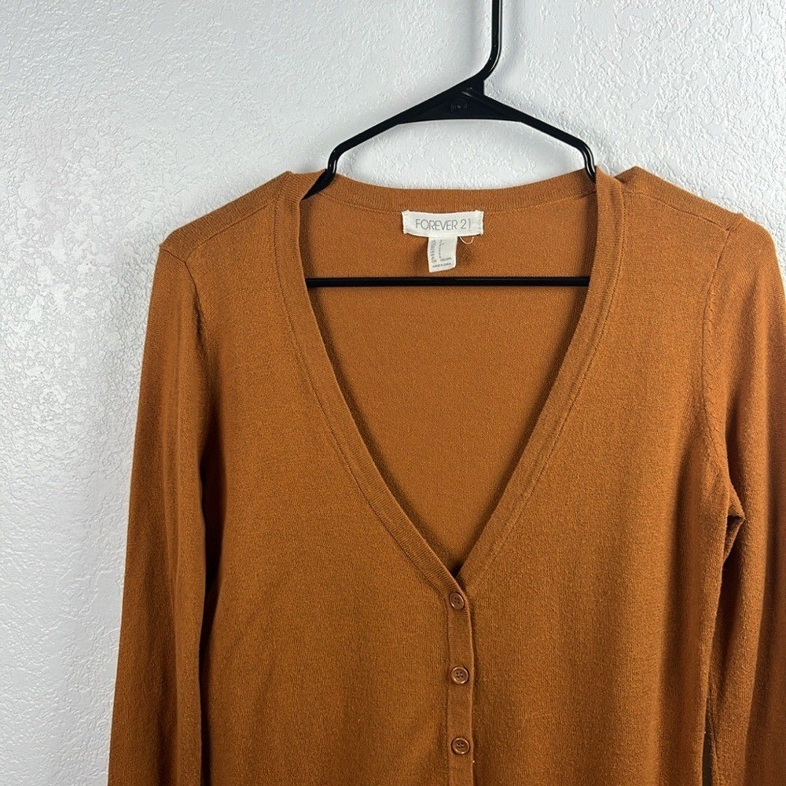 Forever 21 Women's V-Neck Button-Up Cardigan Brown Sz S Long Sleeve Office Core