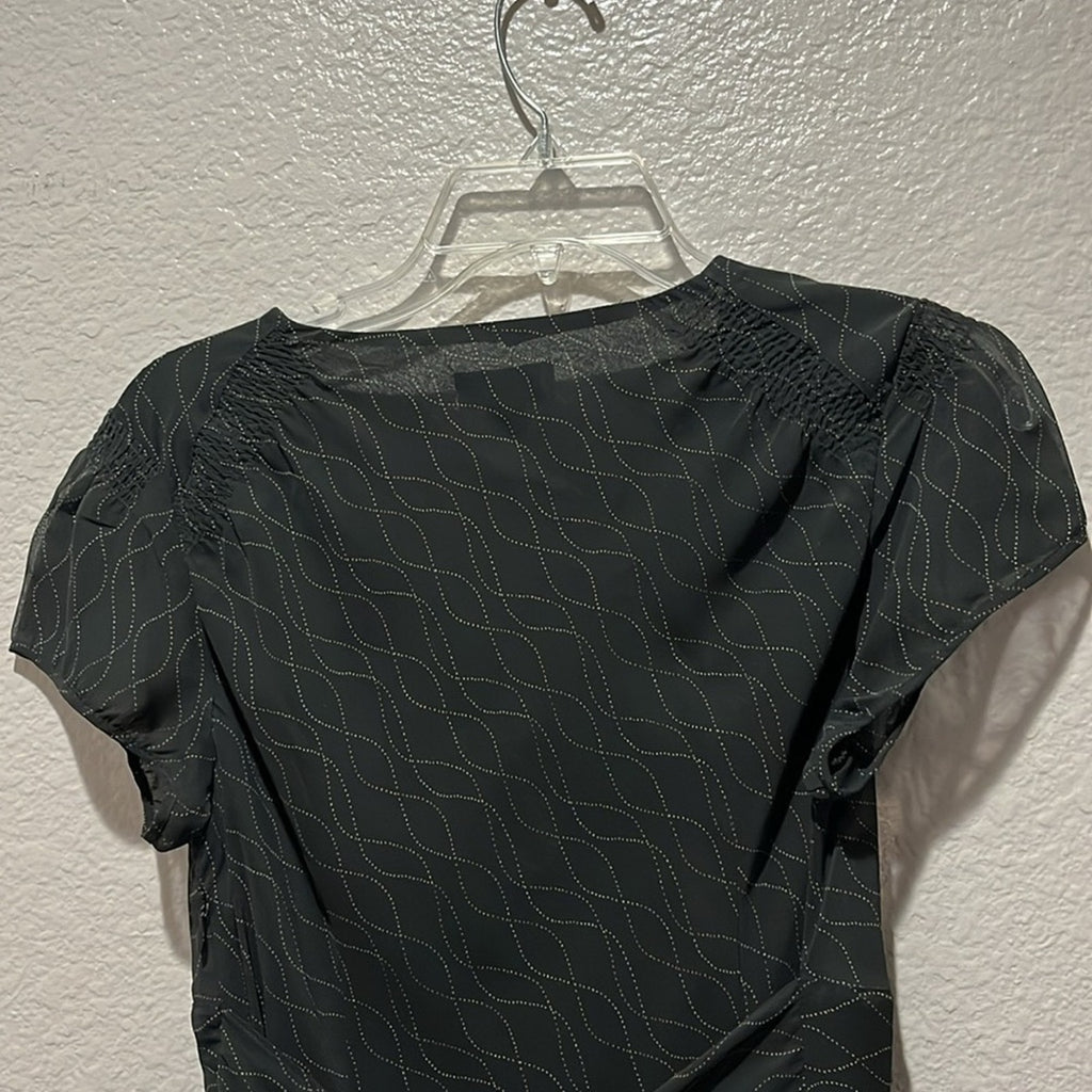 Ann Taylor LOFT Black Dress Midi Geometric Print Flowy with Belt Size 4