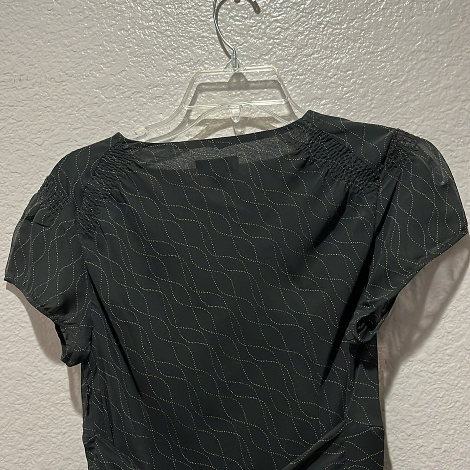 Ann Taylor LOFT Black Dress Midi Geometric Print Flowy with Belt Size 4