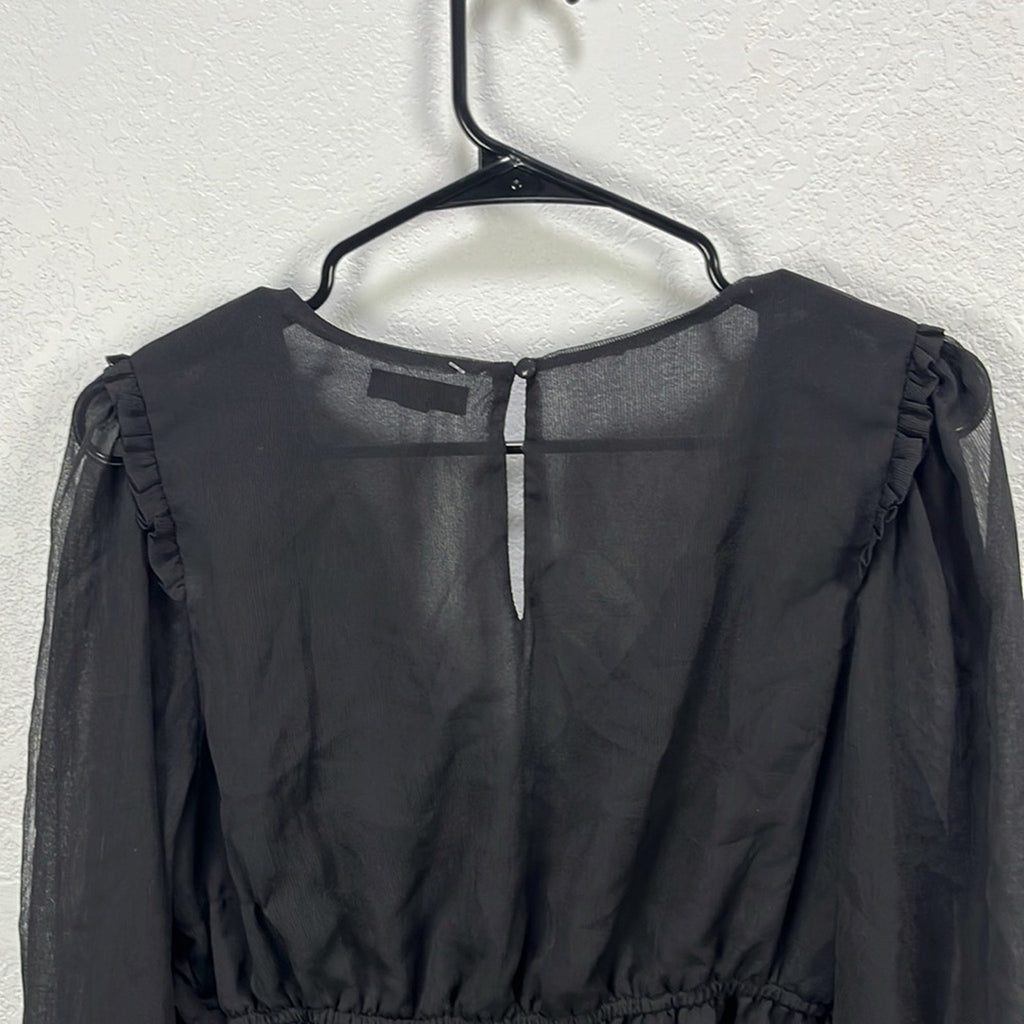 Blu Pepper Womens Black Ruched Ruffled Long Sleeve Blouse Sz L Whimsigoth Witchy