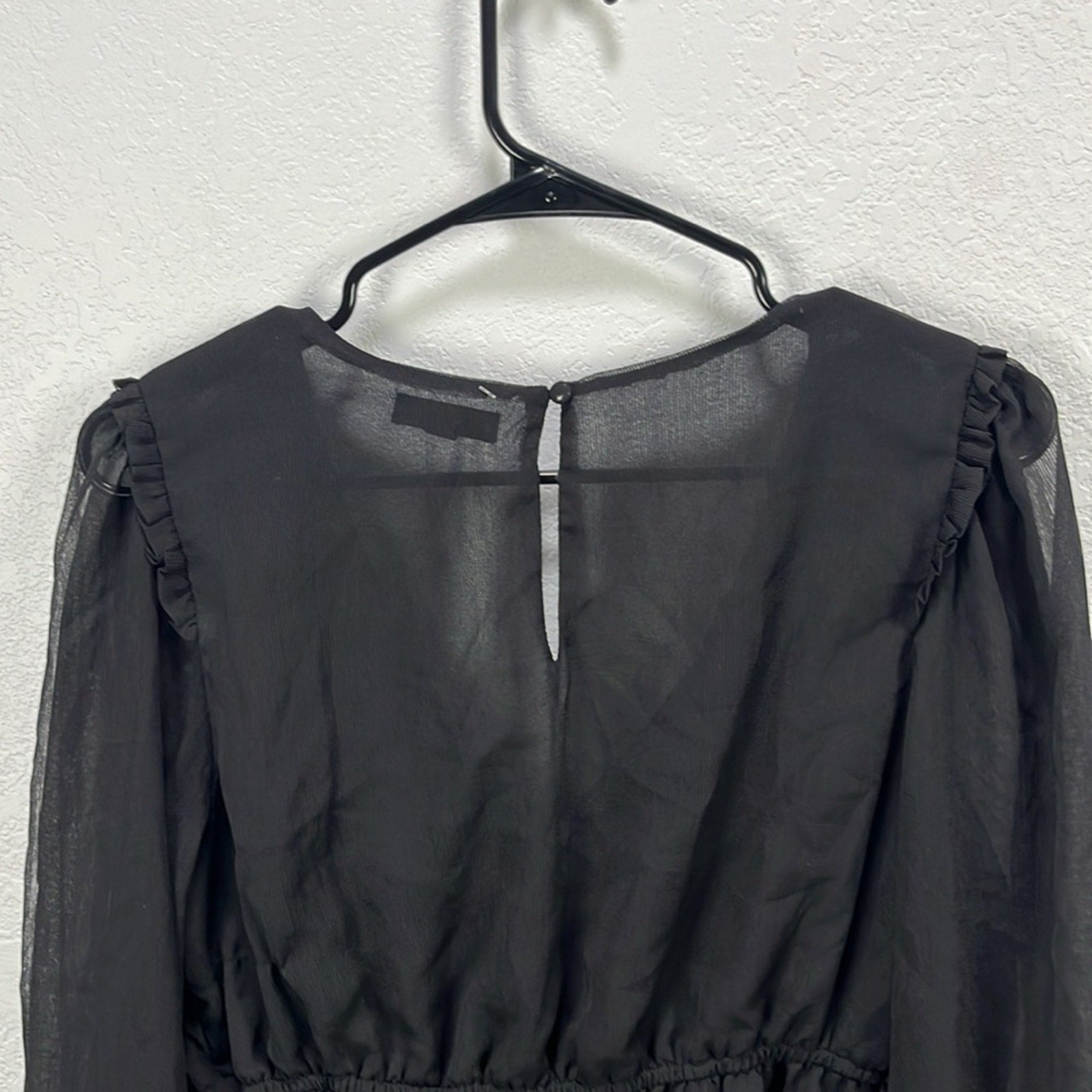 Blu Pepper Womens Black Ruched Ruffled Long Sleeve Blouse Sz L Whimsigoth Witchy