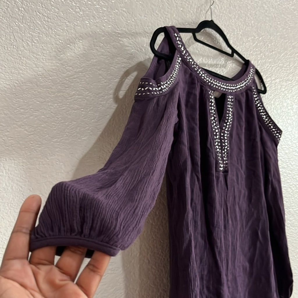 Knox Rose Dress Womens XL Purple Beaded Cold Shoulder Keyhole Neck Boho Hippie