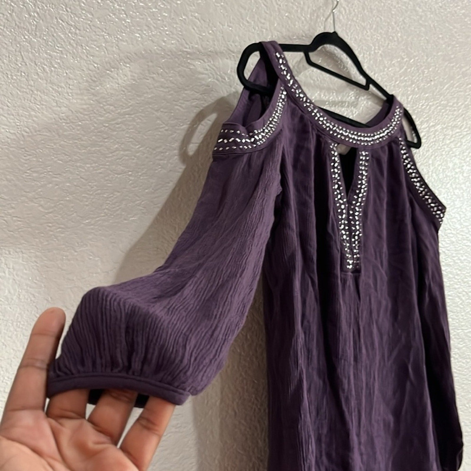 Knox Rose Dress Womens XL Purple Beaded Cold Shoulder Keyhole Neck Boho Hippie