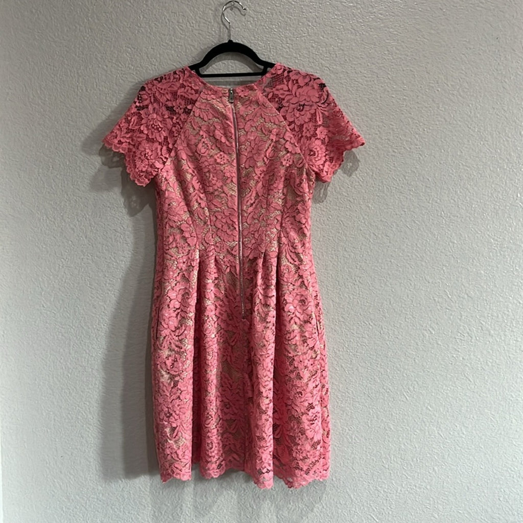Vince Camuto Pink Lace Short Sleeve Fit & Flare Pocket Dress Women's Size 8
