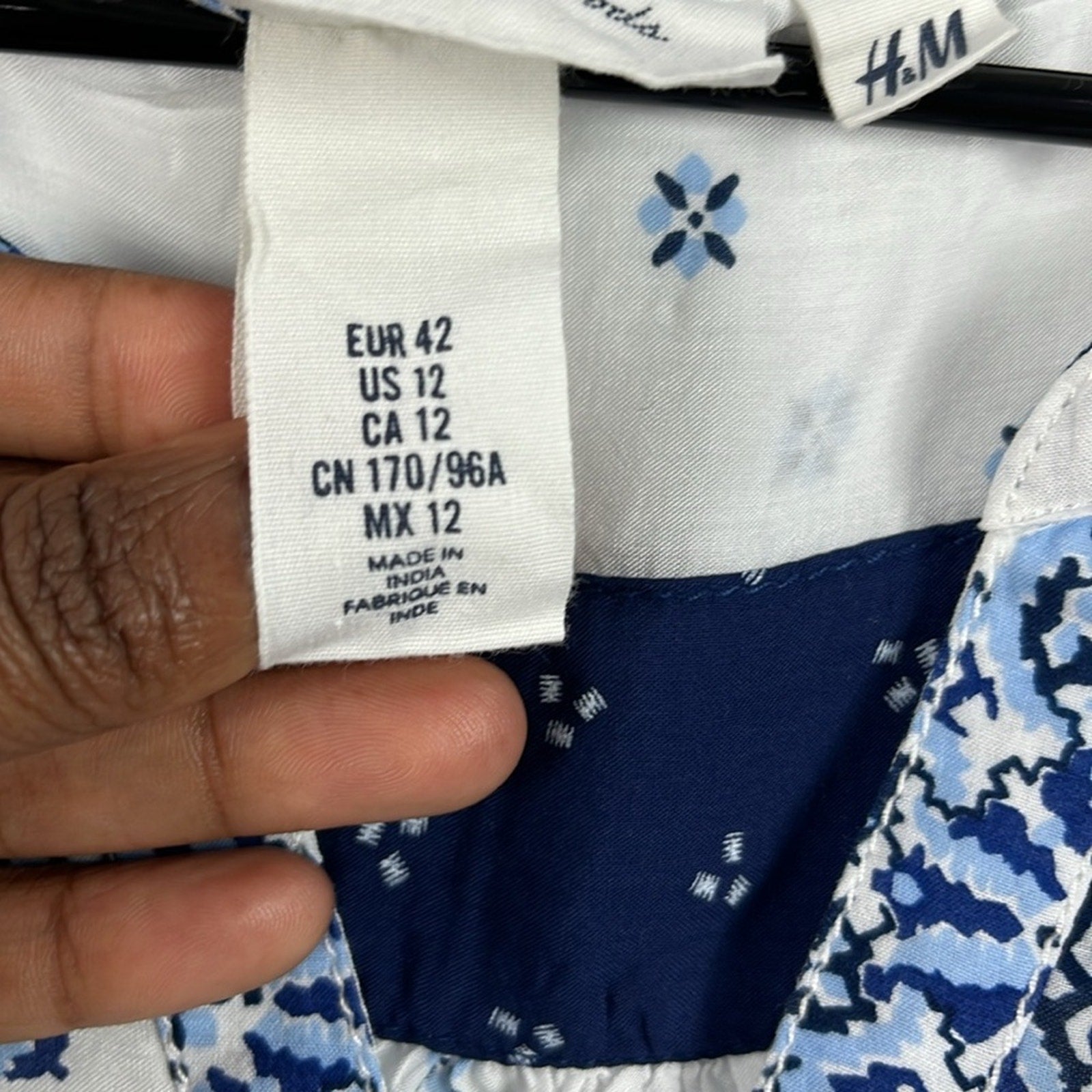 H&M L.O.G.G. Dress Tunic Prairie Boho Smock Women’s Size 12 Blue White Sheer