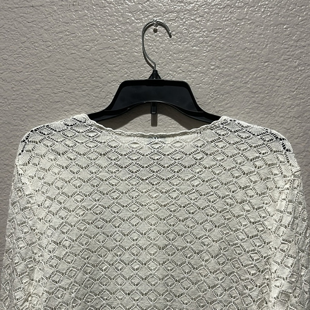 Sundance Crochet Cardigan Sweater Knitted Linen Blend Size L Off White Boho