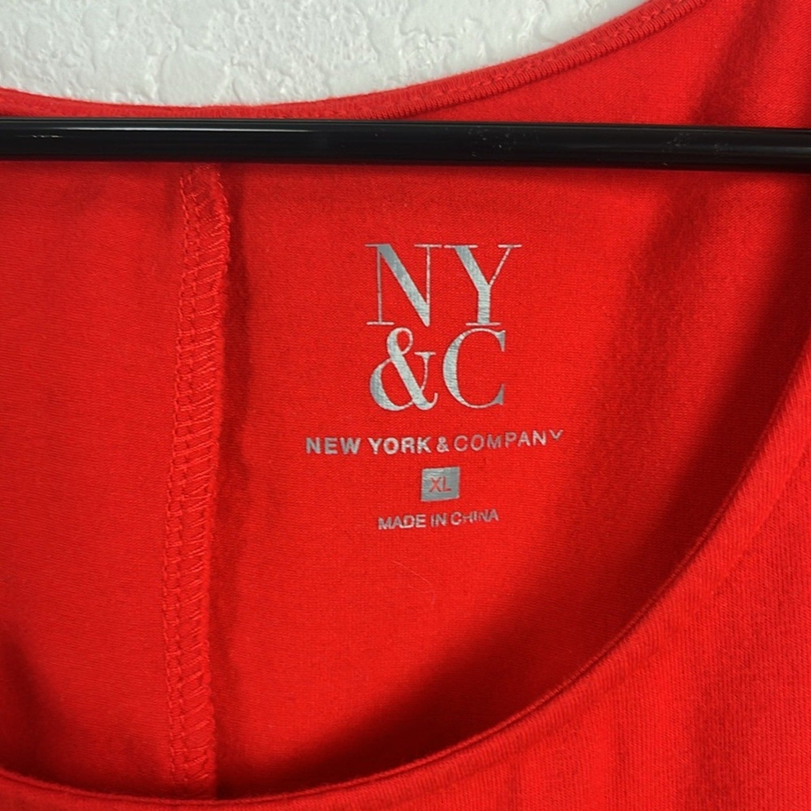 New York & Company Womens Vibrant Red Orange Midi Shirt Dress Short Sleeve Sz XL