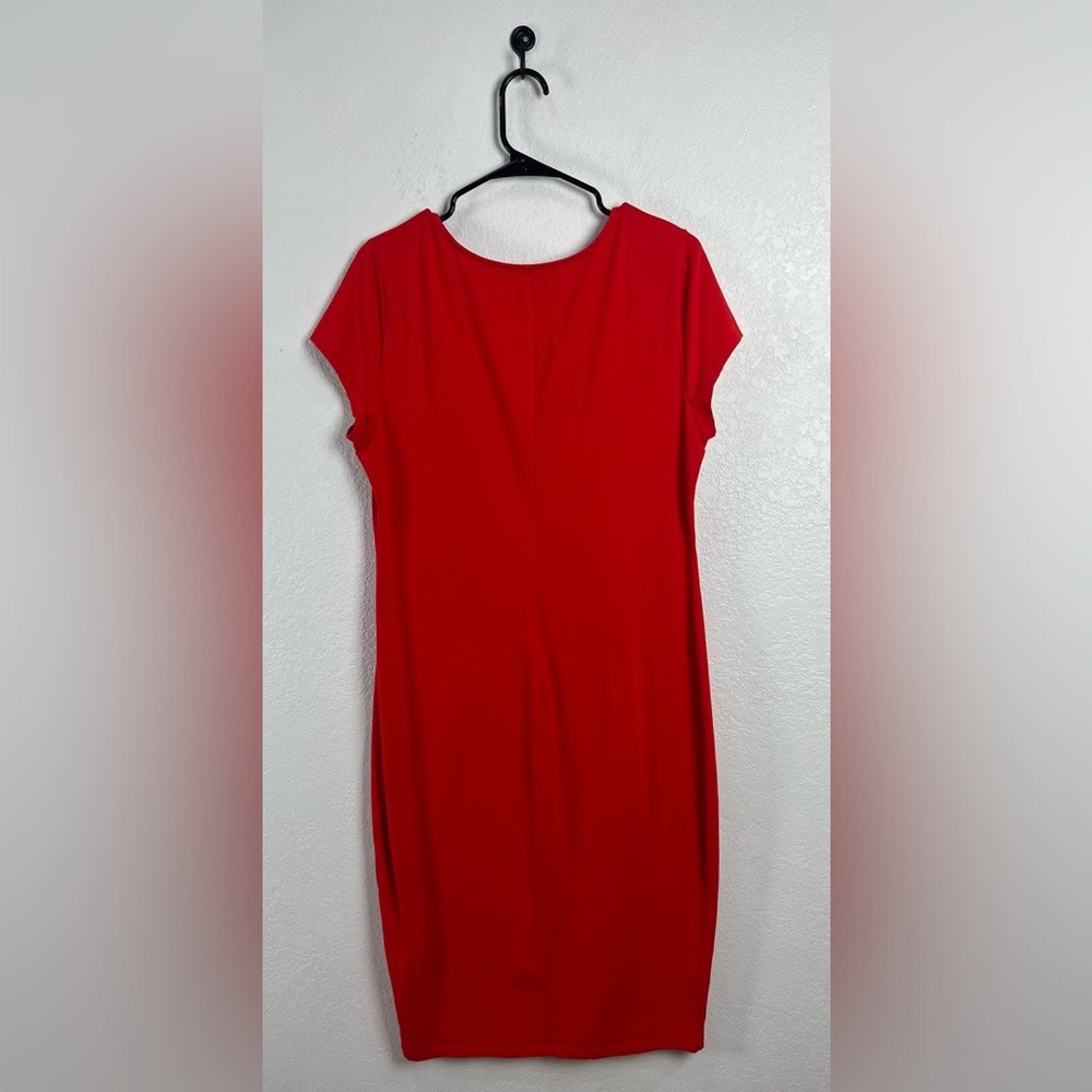 New York & Company Womens Vibrant Red Orange Midi Shirt Dress Short Sleeve Sz XL