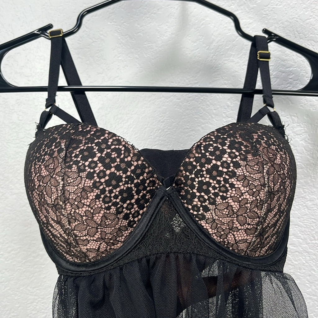 New Victoria’s Secret Strappy Lace Tulle Babydoll Nightie Lingerie Size 34D