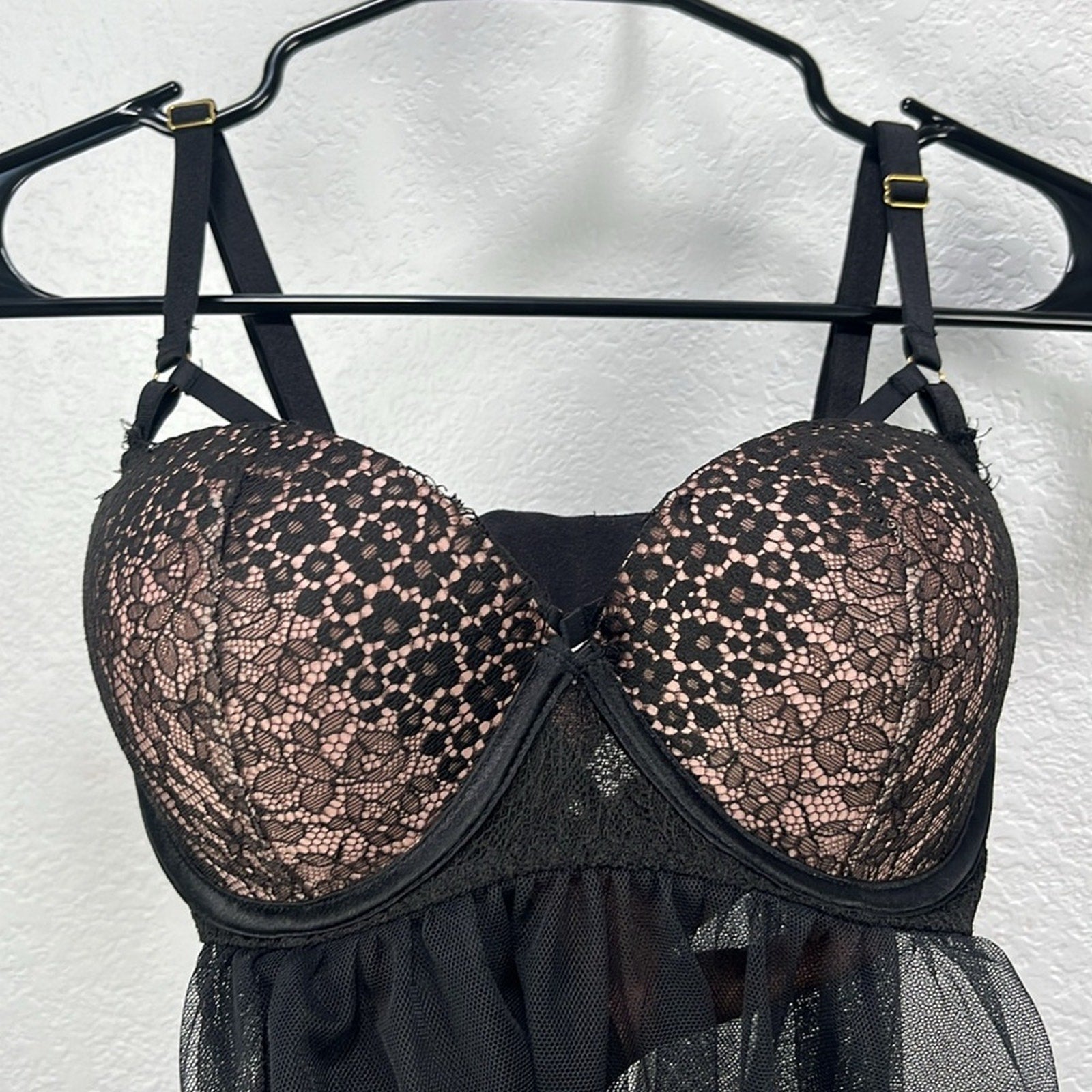 New Victoria’s Secret Strappy Lace Tulle Babydoll Nightie Lingerie Size 34D