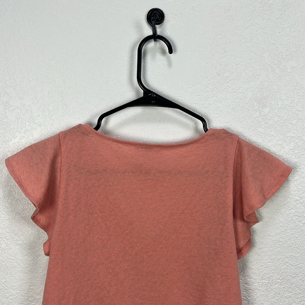 LOFT Women’s Pink Flutter Sleeve Peplum Blouse V Neck Flowy Vacay Wear Sz XXSP