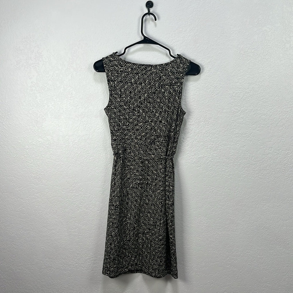 Ann.Taylor Women’s Sleeveless Belted Black Tan Graphic Dress Sz XSP Mini Elegant