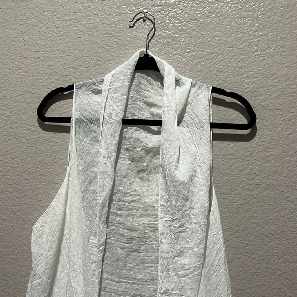 White Long Vest Layering Piece One Size Long Ruffle Hemline Sleeveless Coverup