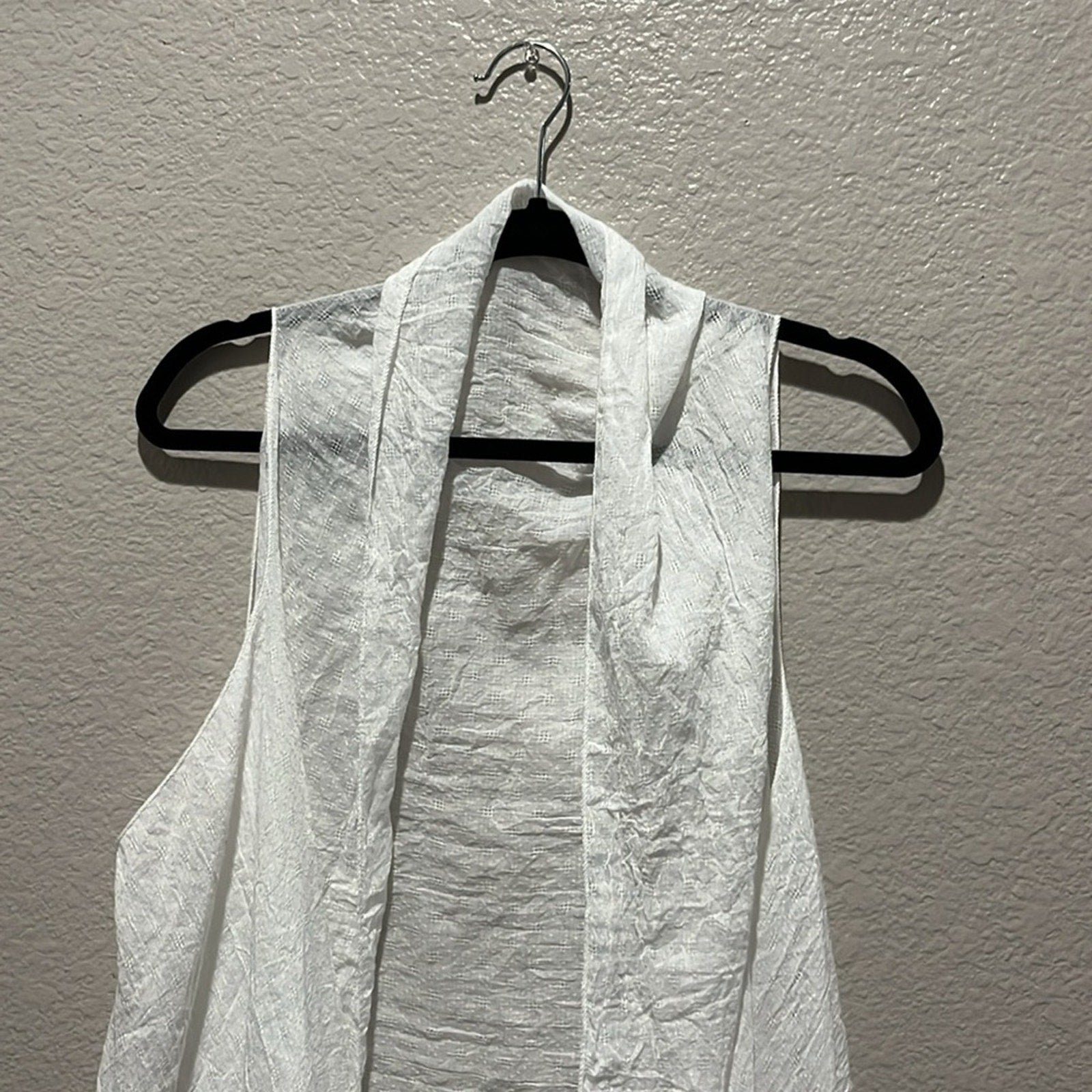 White Long Vest Layering Piece One Size Long Ruffle Hemline Sleeveless Coverup