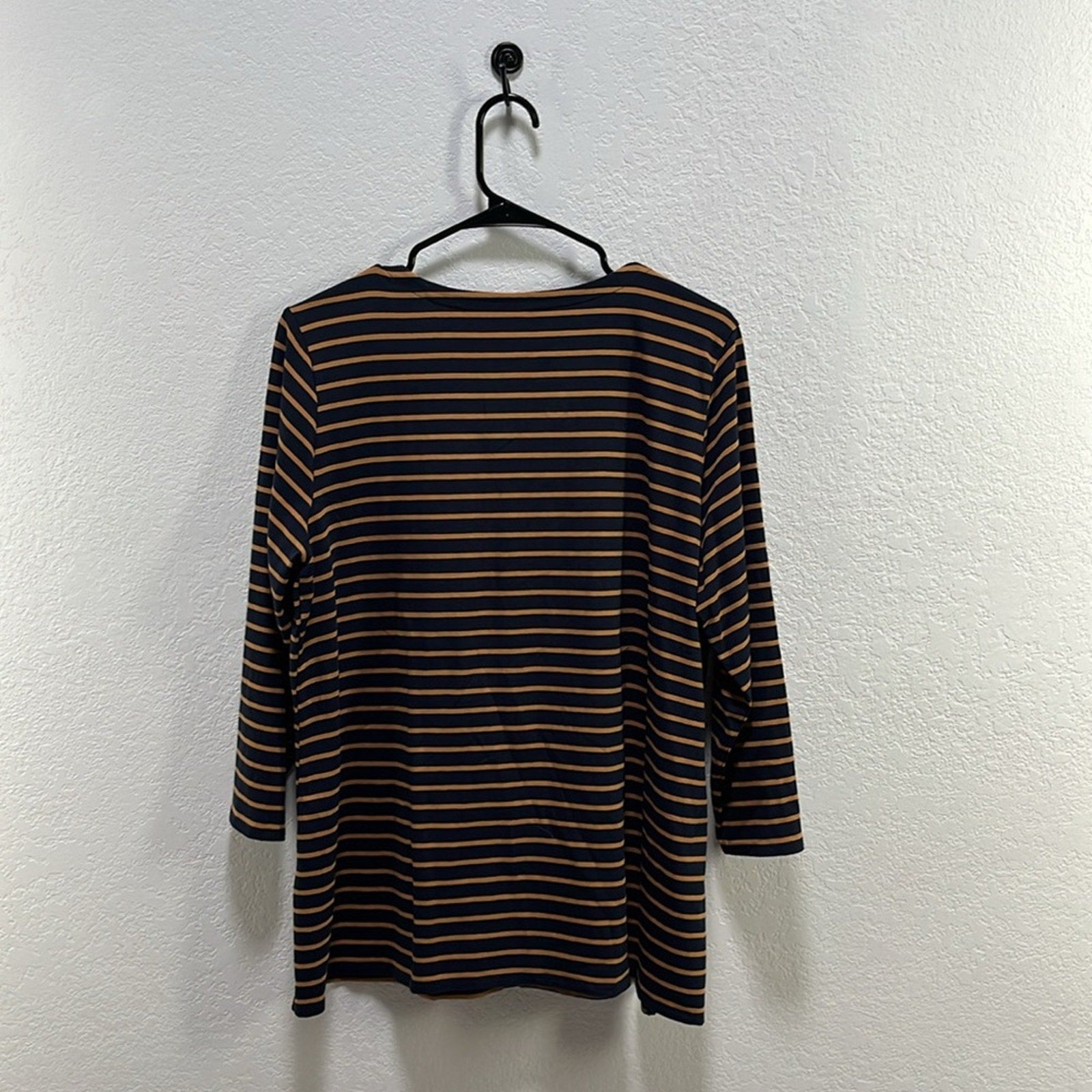 J. Jill Women’s Blue  Orange Striped 3/4 Sleeve Boxy Top   Sz L Cotton Blend