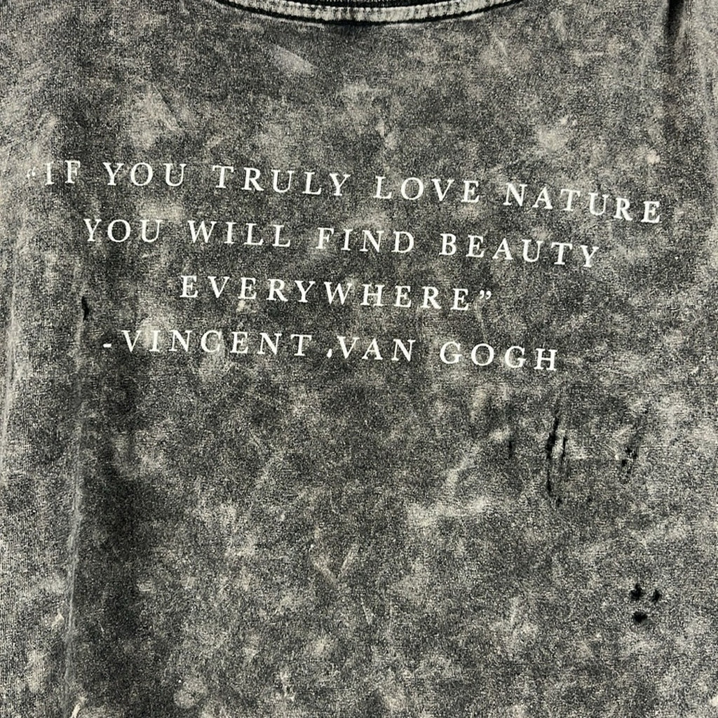 Fifth Sun Black Short Sleeve Distressed Tee with Artistic Print Whimsigoth Sz M