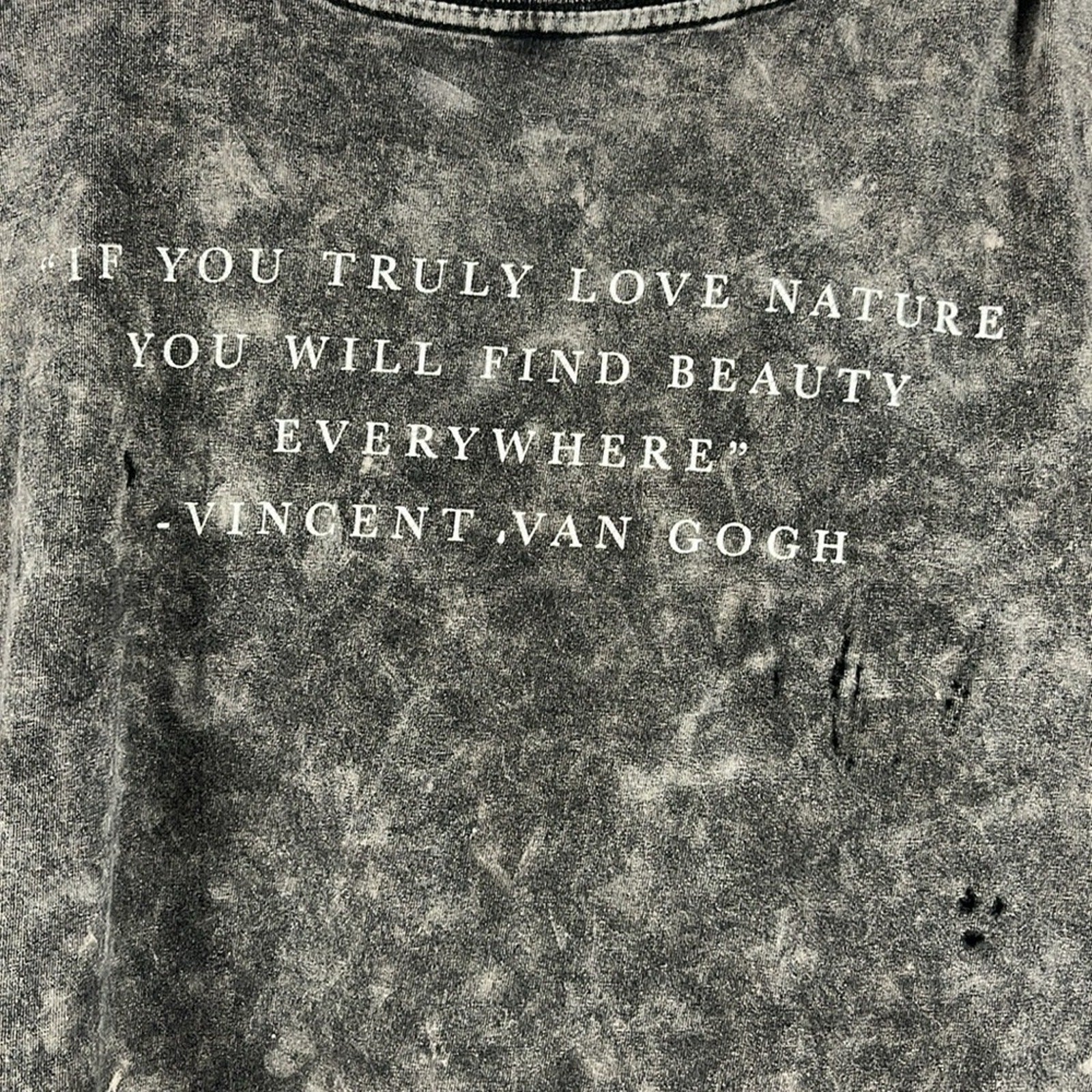 Fifth Sun Black Short Sleeve Distressed Tee with Artistic Print Whimsigoth Sz M