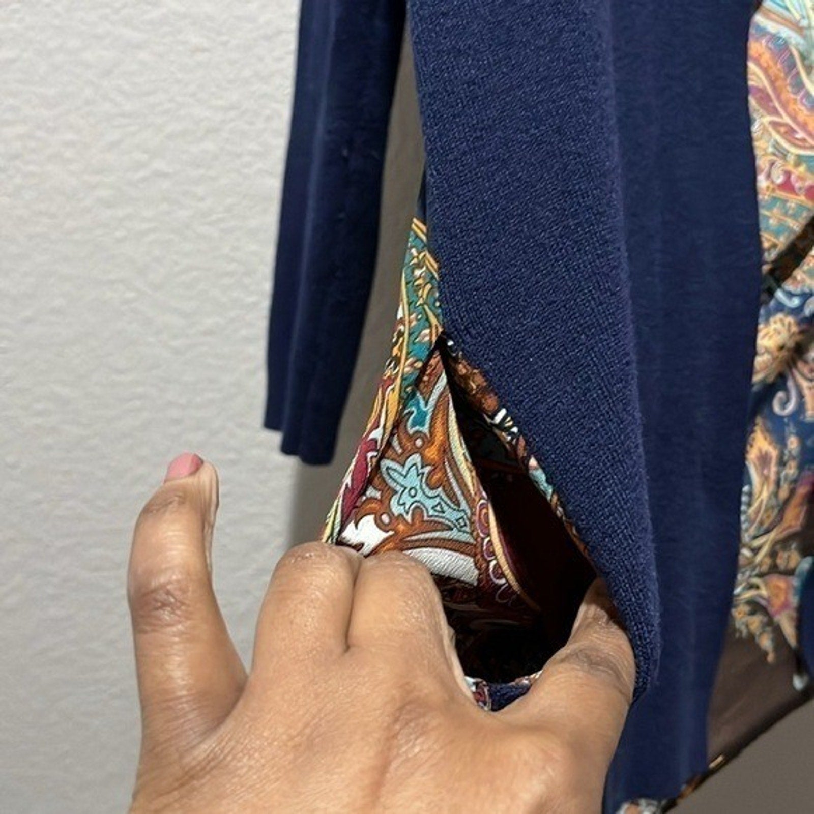 Chico's Midnight Blue Paisley Woven Back Cardigan Sweater Top Chico's 0(Small)