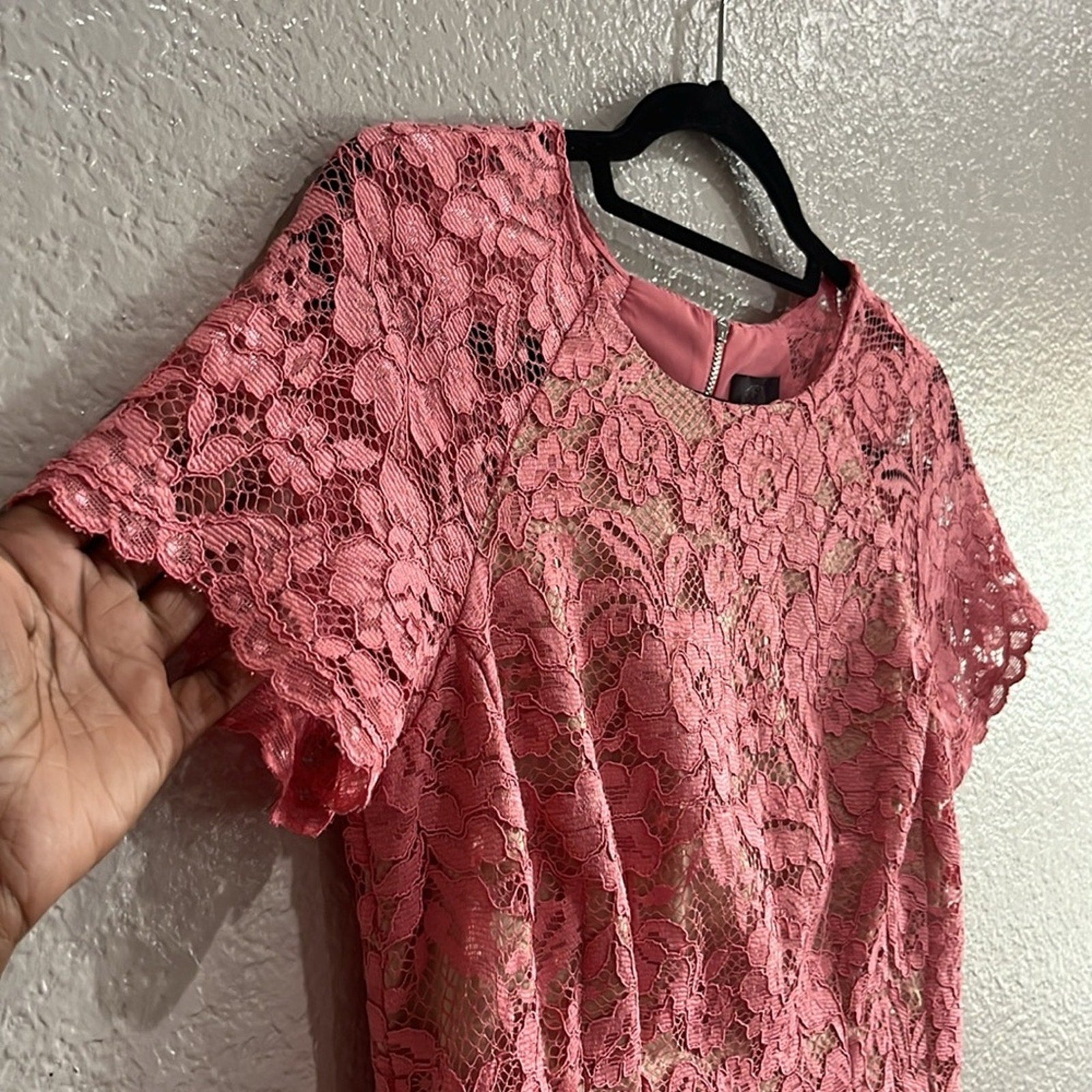 Vince Camuto Pink Lace Short Sleeve Fit & Flare Pocket Dress Women's Size 8