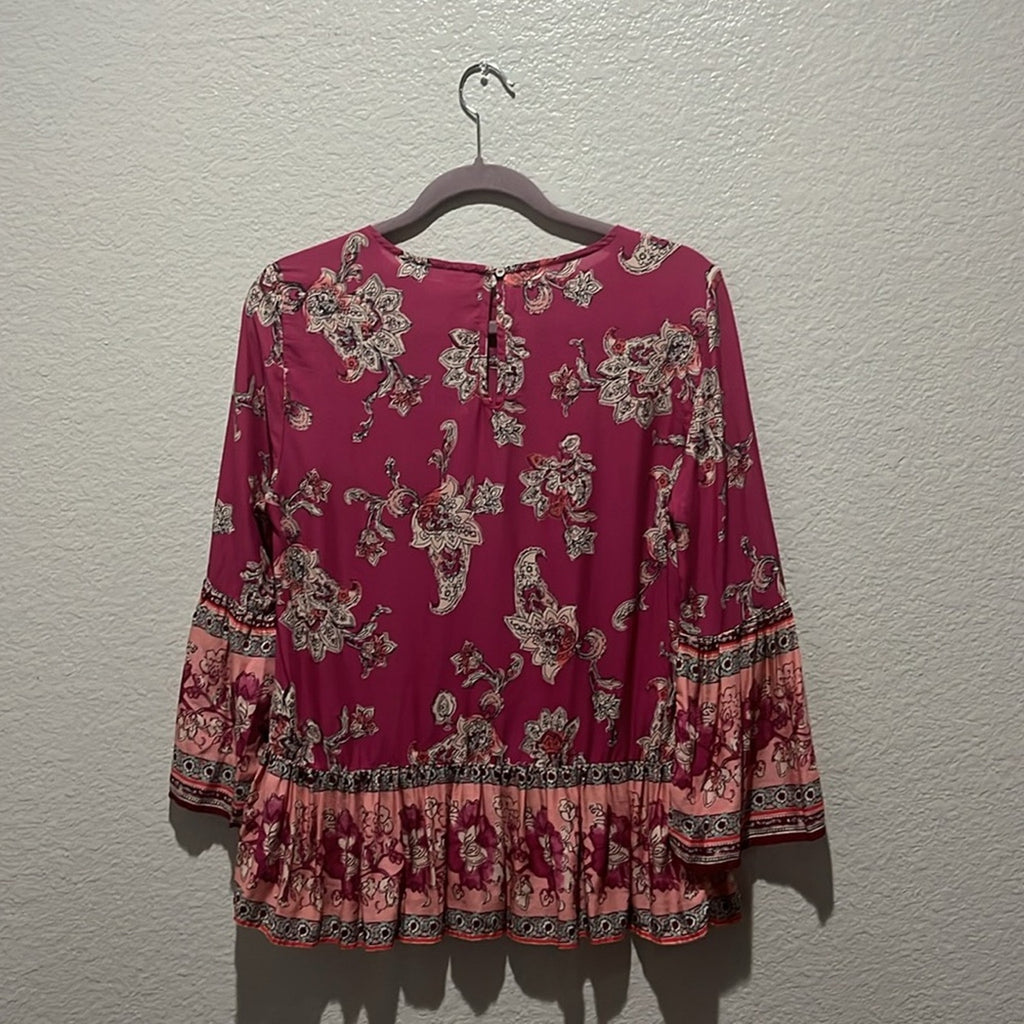 Beachlunchlounge Boho Peasant Top Large Bell Sleeves Layered Ruffles Size S/P