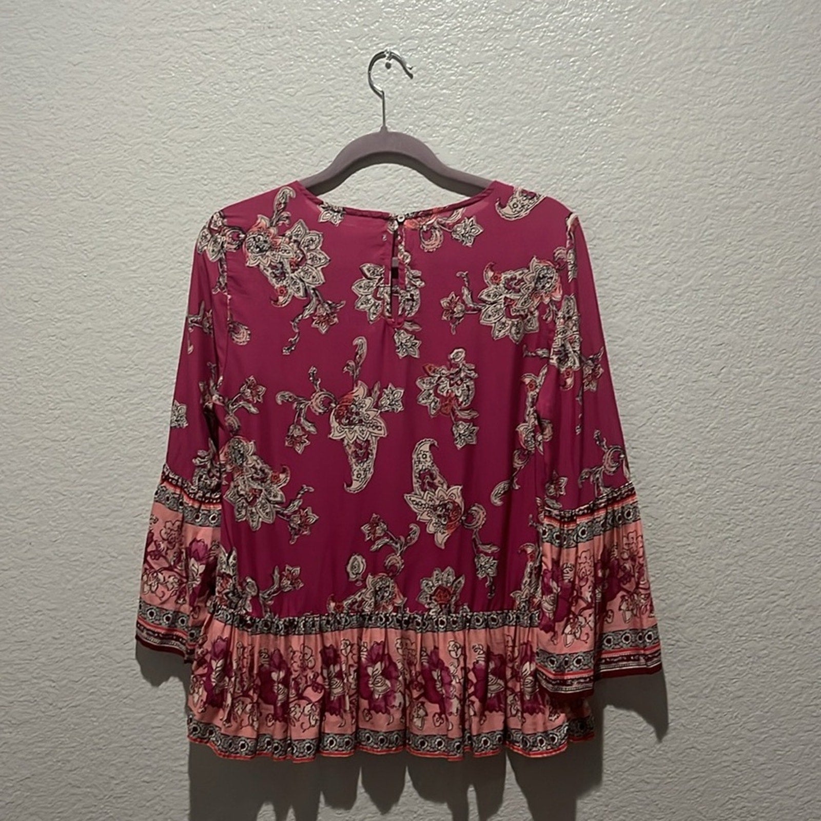 Beachlunchlounge Boho Peasant Top Large Bell Sleeves Layered Ruffles Size S/P