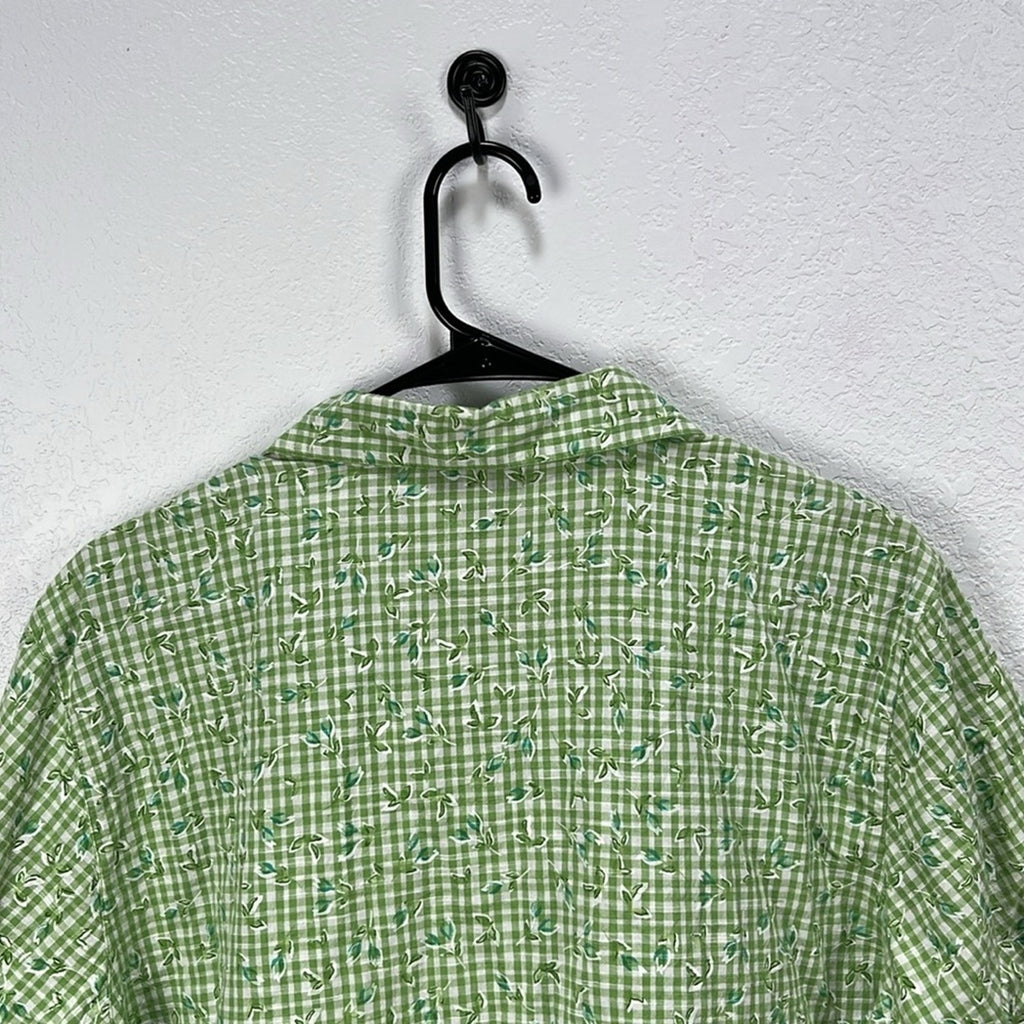 Blassport Women’s Green Casual Button Down Shirt with Floral Print Cotton Sz XL
