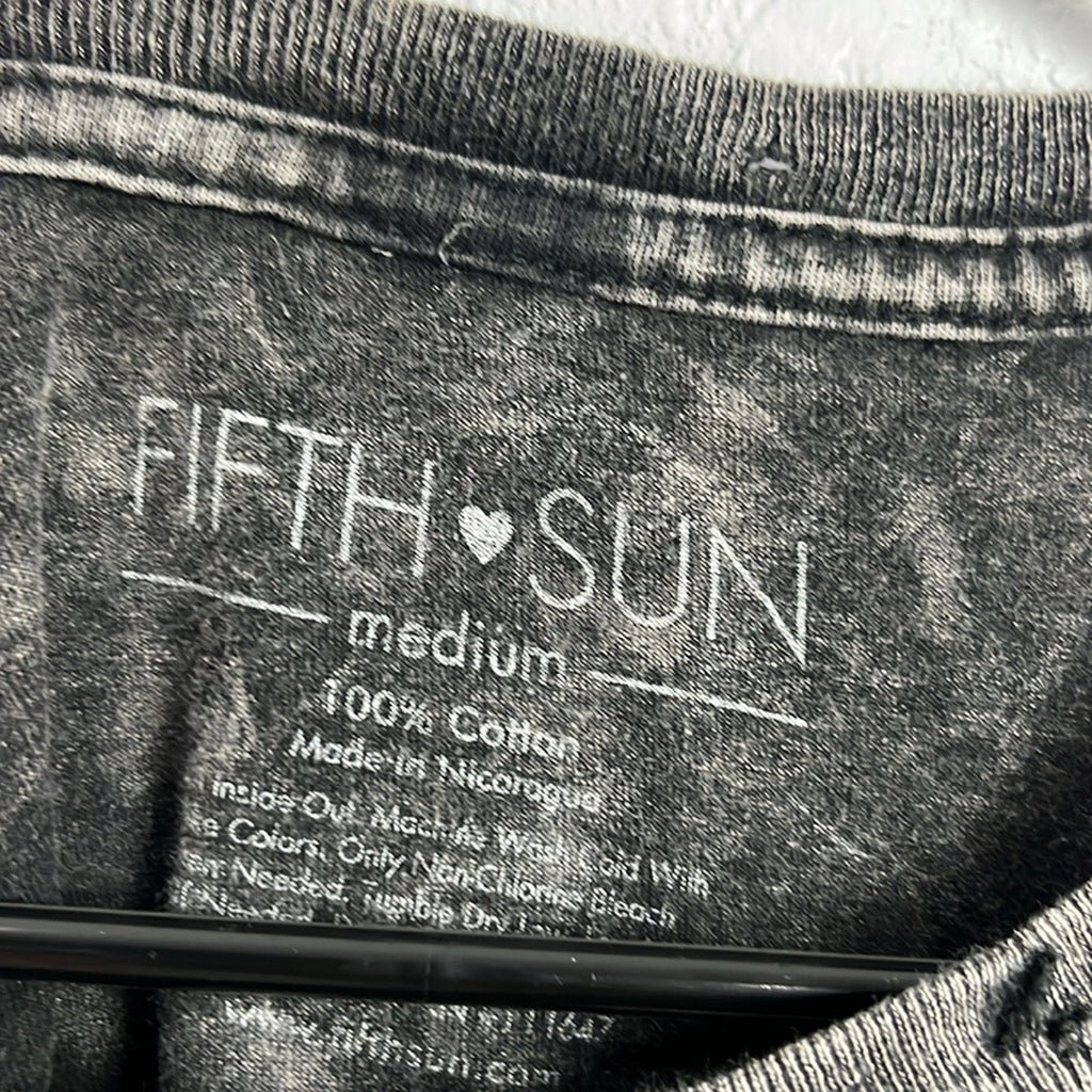 Fifth Sun Black Short Sleeve Distressed Tee with Artistic Print Whimsigoth Sz M