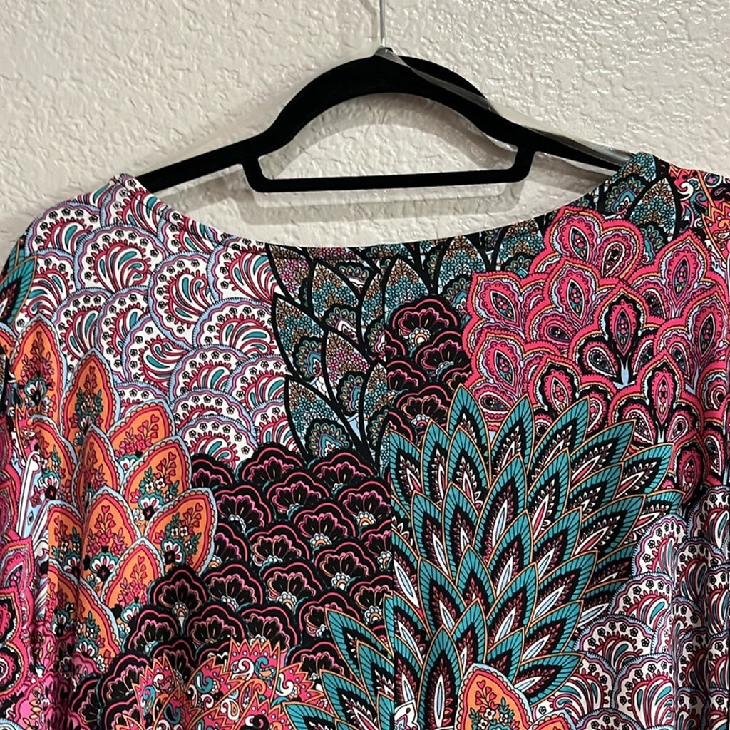 Ivy Lane Floral Paisley  Multi Color Bell Sleeve Dress Midi Boho Plus Size 2X