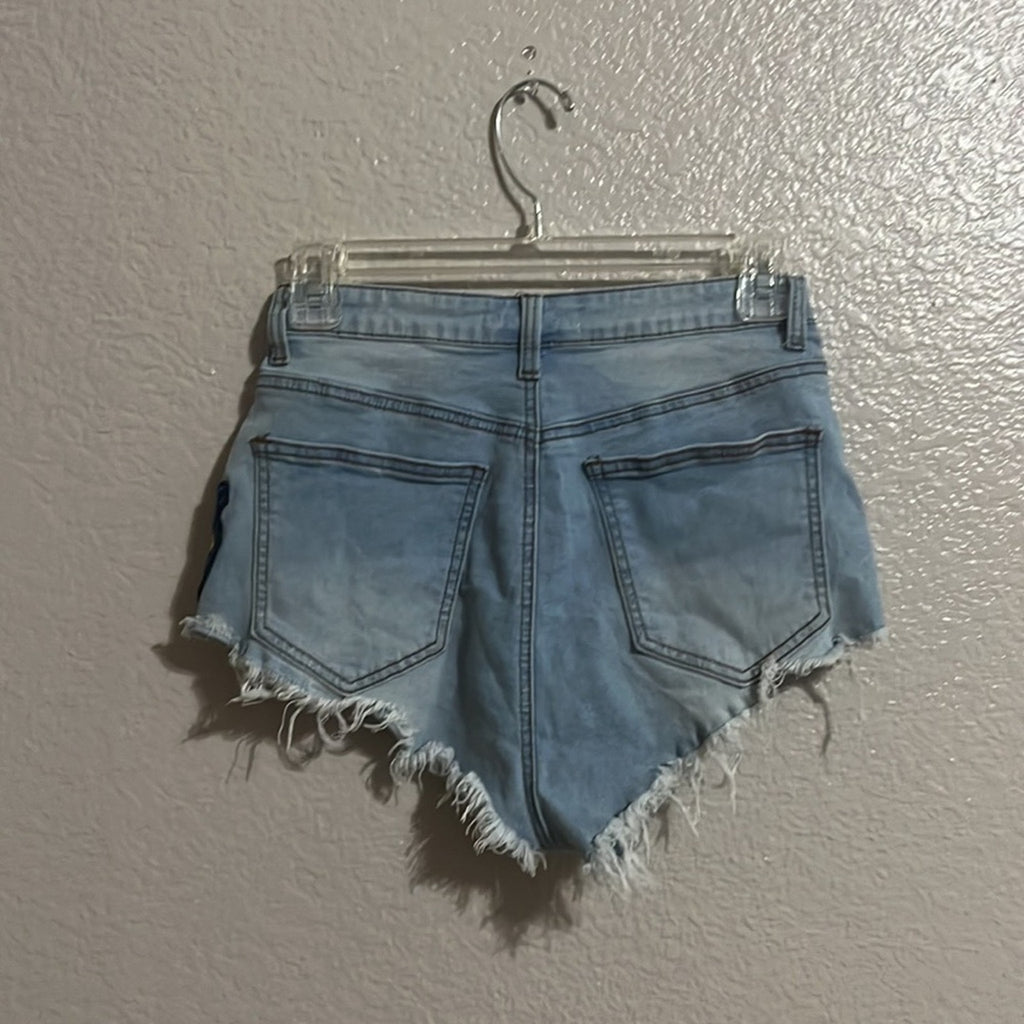 Hot & Delicious Denim Jean Shorts Size Small Stretchy With Artful Patches