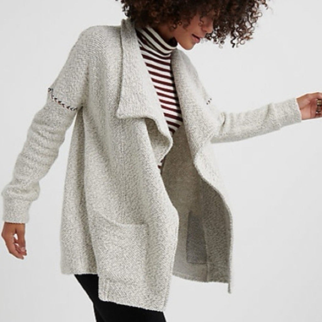 Lucky Brand Womens Blanket Stitch Cardigan Gray Sweater Sz XS Long Sleeve Cozy