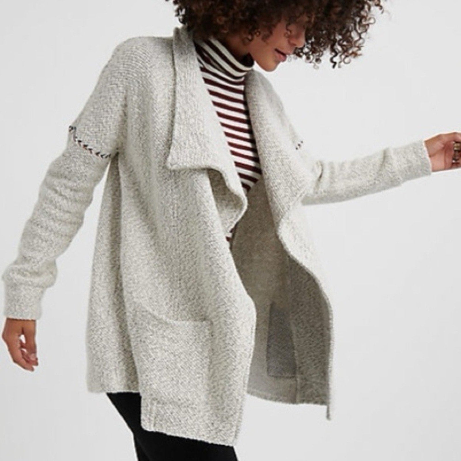 Lucky Brand Womens Blanket Stitch Cardigan Gray Sweater Sz XS Long Sleeve Cozy