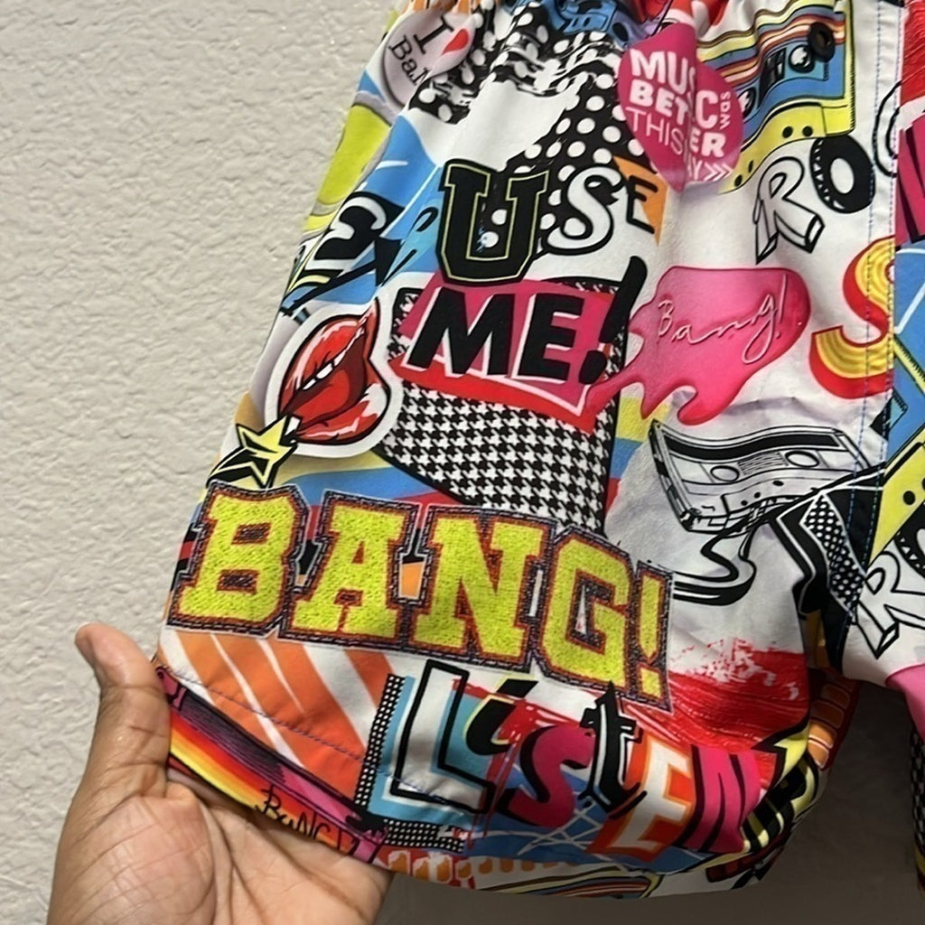 Bang Men SUPER POP RESORT SHORTS Retro 90’s Y2K Zip Pockets Size Medium Beachy