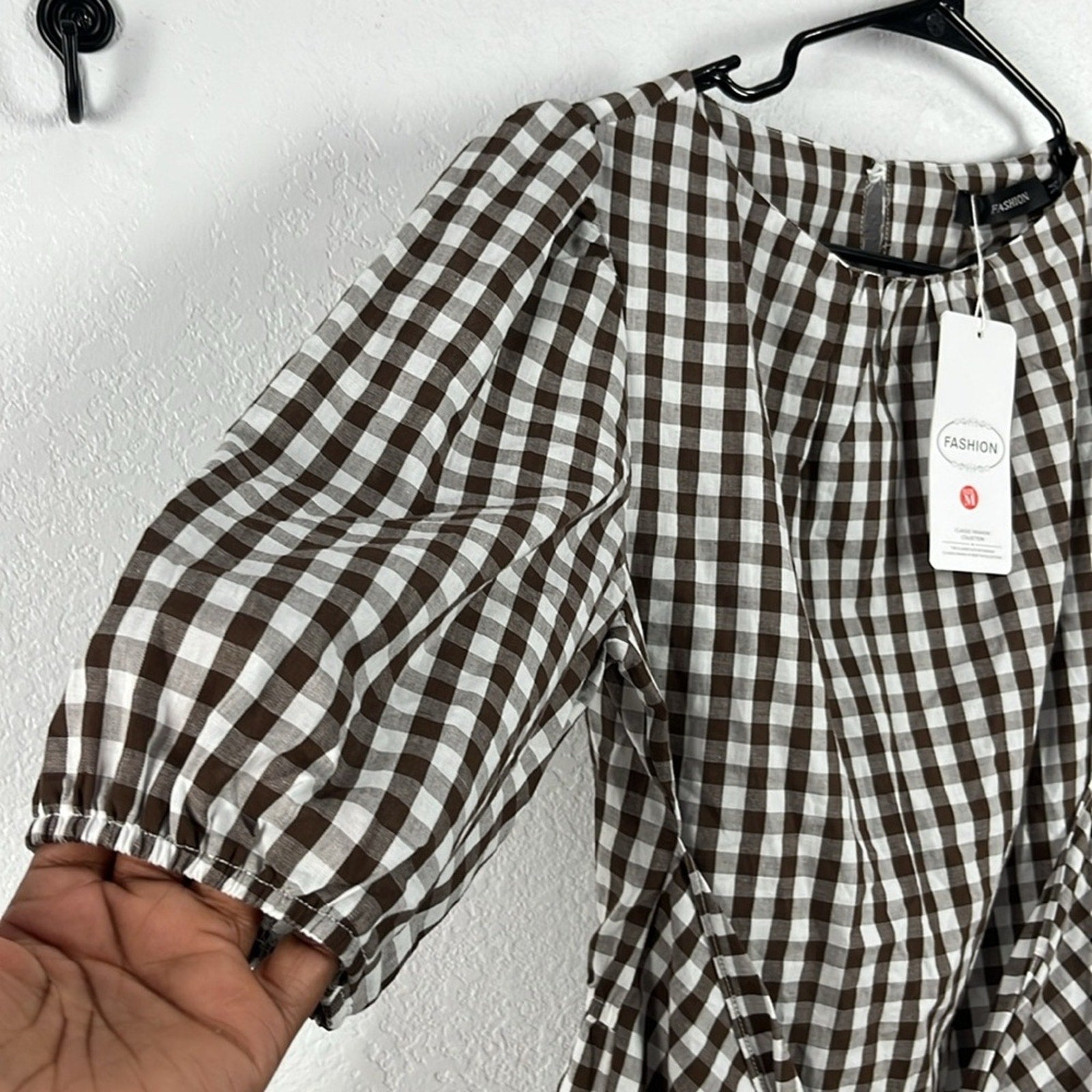 Women’s Checkered Brown Dress prairie core Front Tie Ranch Farm Girl Sz M Rural