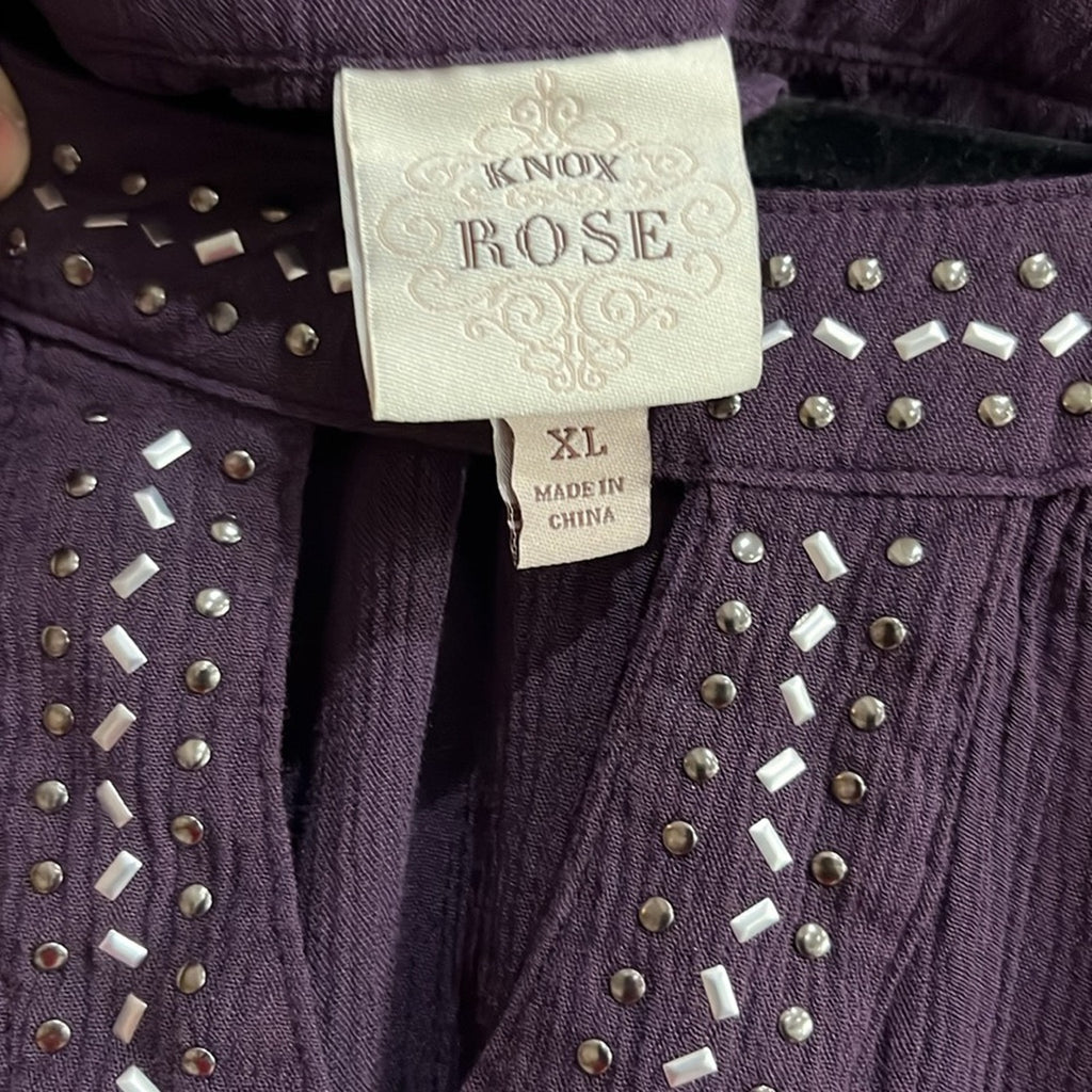 Knox Rose Dress Womens XL Purple Beaded Cold Shoulder Keyhole Neck Boho Hippie