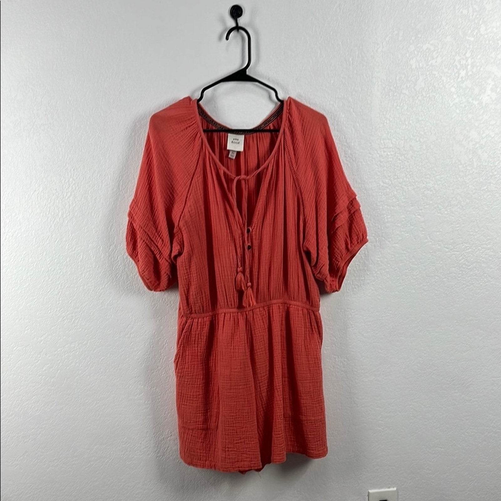 Knox Rose Woman’s Size XL Gauze Romper Shorts Short Sleeve Coral Beachy Boho