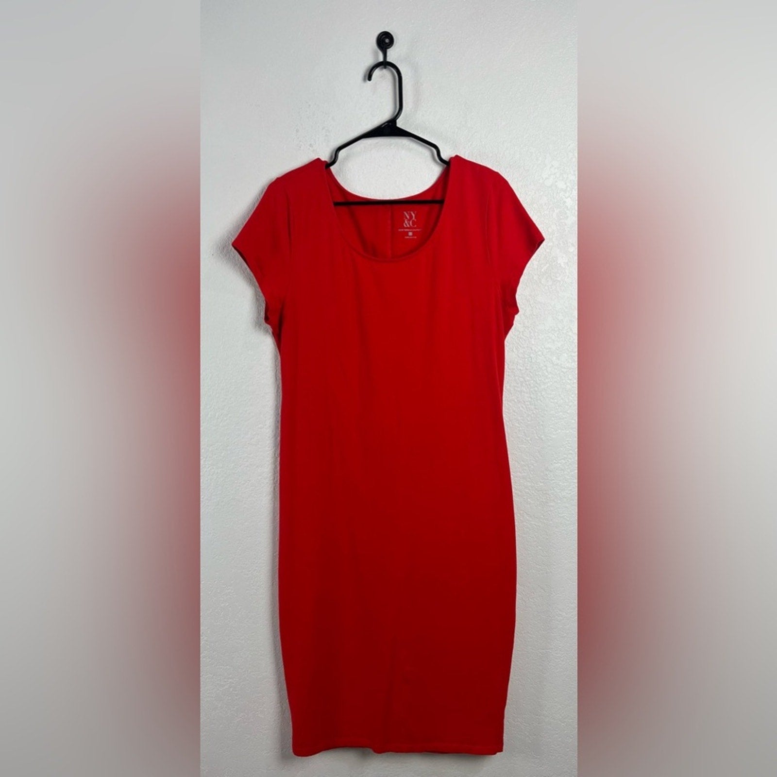 New York & Company Womens Vibrant Red Orange Midi Shirt Dress Short Sleeve Sz XL
