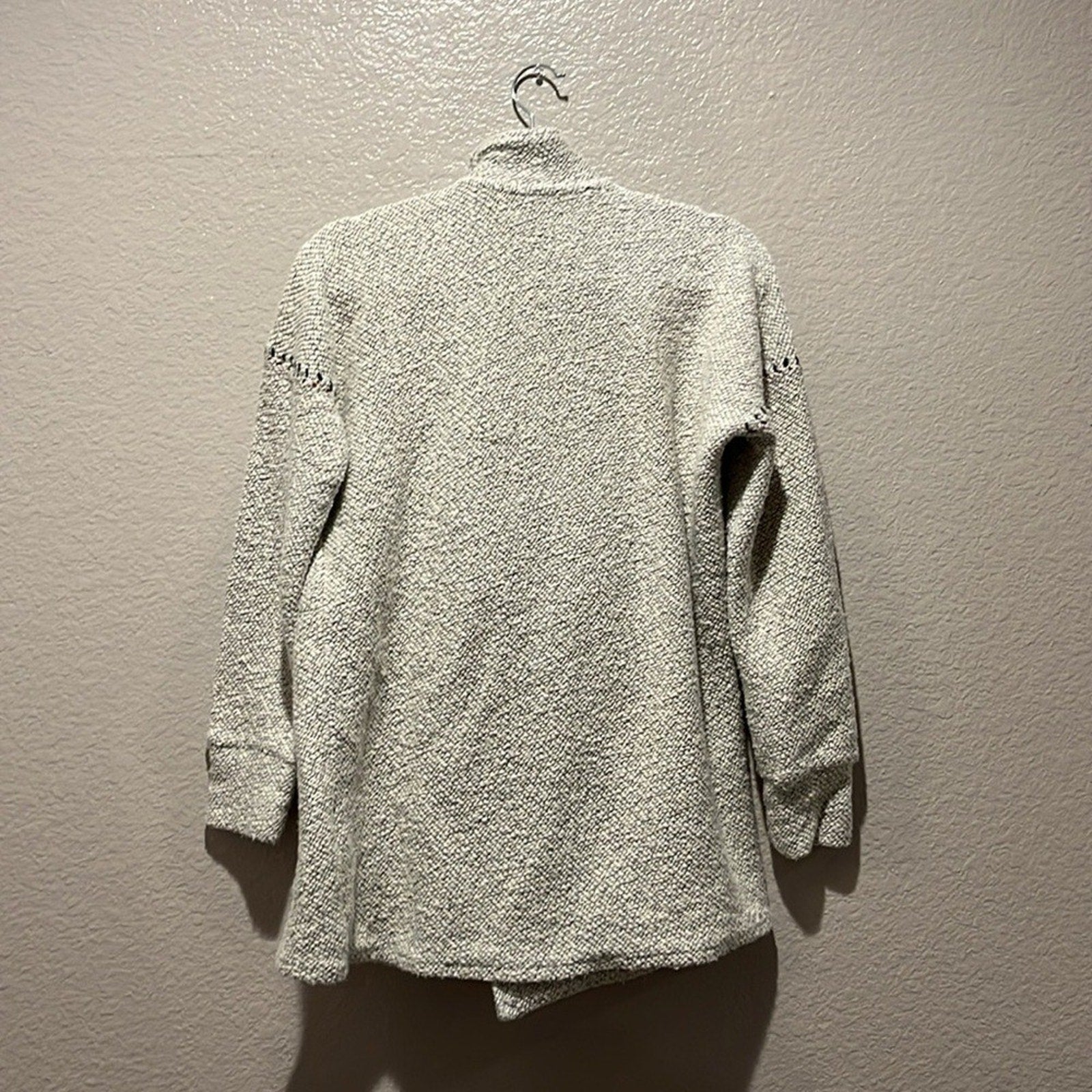 Lucky Brand Womens Blanket Stitch Cardigan Gray Sweater Sz XS Long Sleeve Cozy