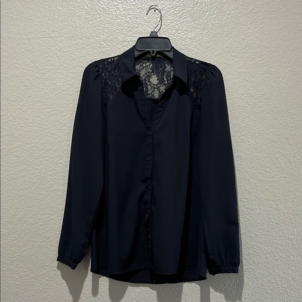 THE LIMITED BLOUSE LACE WOMENS POLY SIZE Medium NAVY BLUE  Business Casual