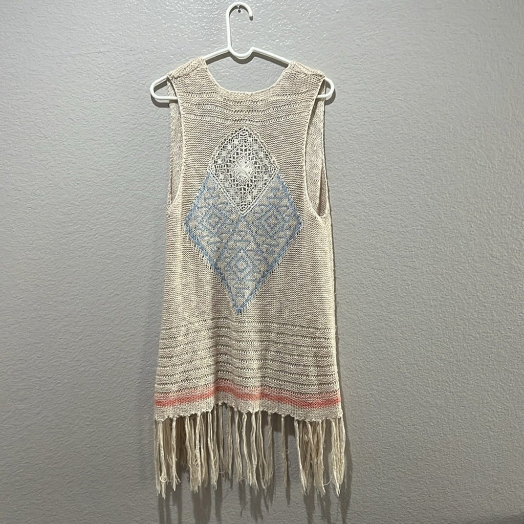 Blu Pepper Women's SLEEVLESS KNIT Sweater Size L Multi Color boho bohemian