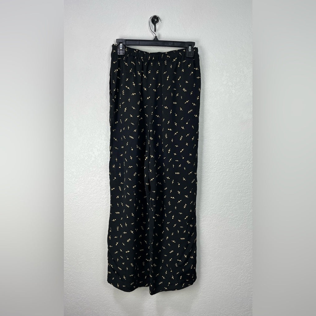 Vintage Carole Little Women’s Black Tan Floral Pants Wide Leg Sz 8 Pockets Boho