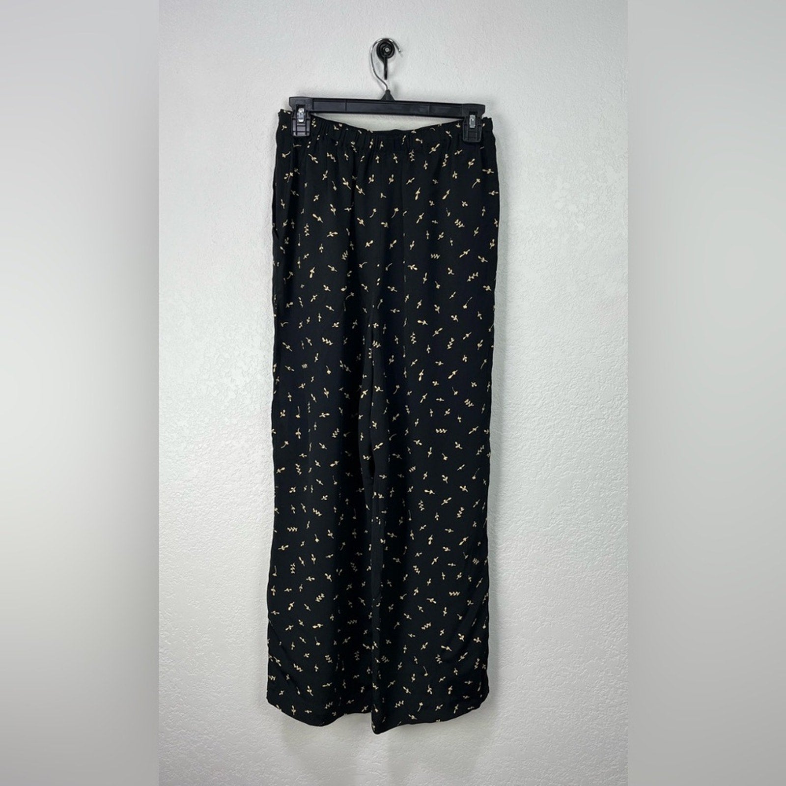 Vintage Carole Little Women’s Black Tan Floral Pants Wide Leg Sz 8 Pockets Boho