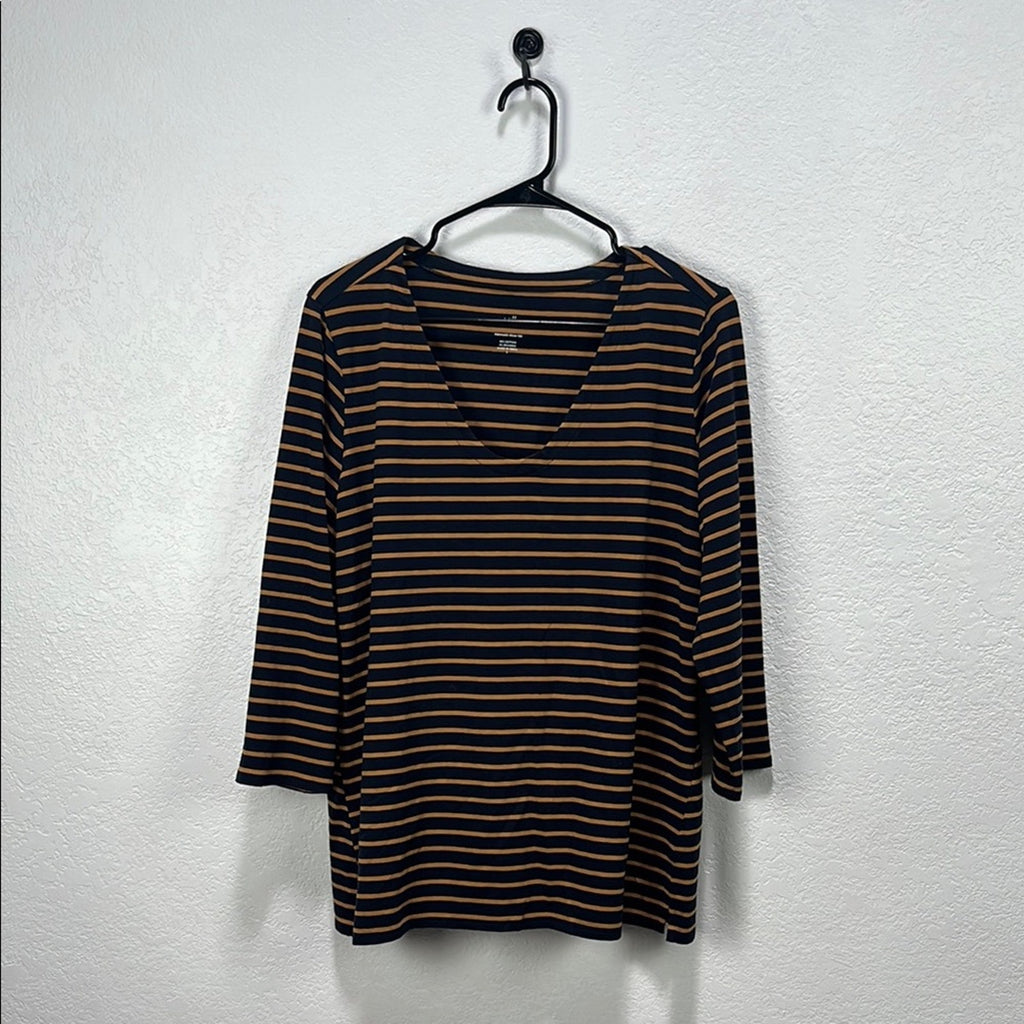 J. Jill Women’s Blue  Orange Striped 3/4 Sleeve Boxy Top   Sz L Cotton Blend