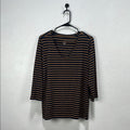 J. Jill Women’s Blue  Orange Striped 3/4 Sleeve Boxy Top   Sz L Cotton Blend