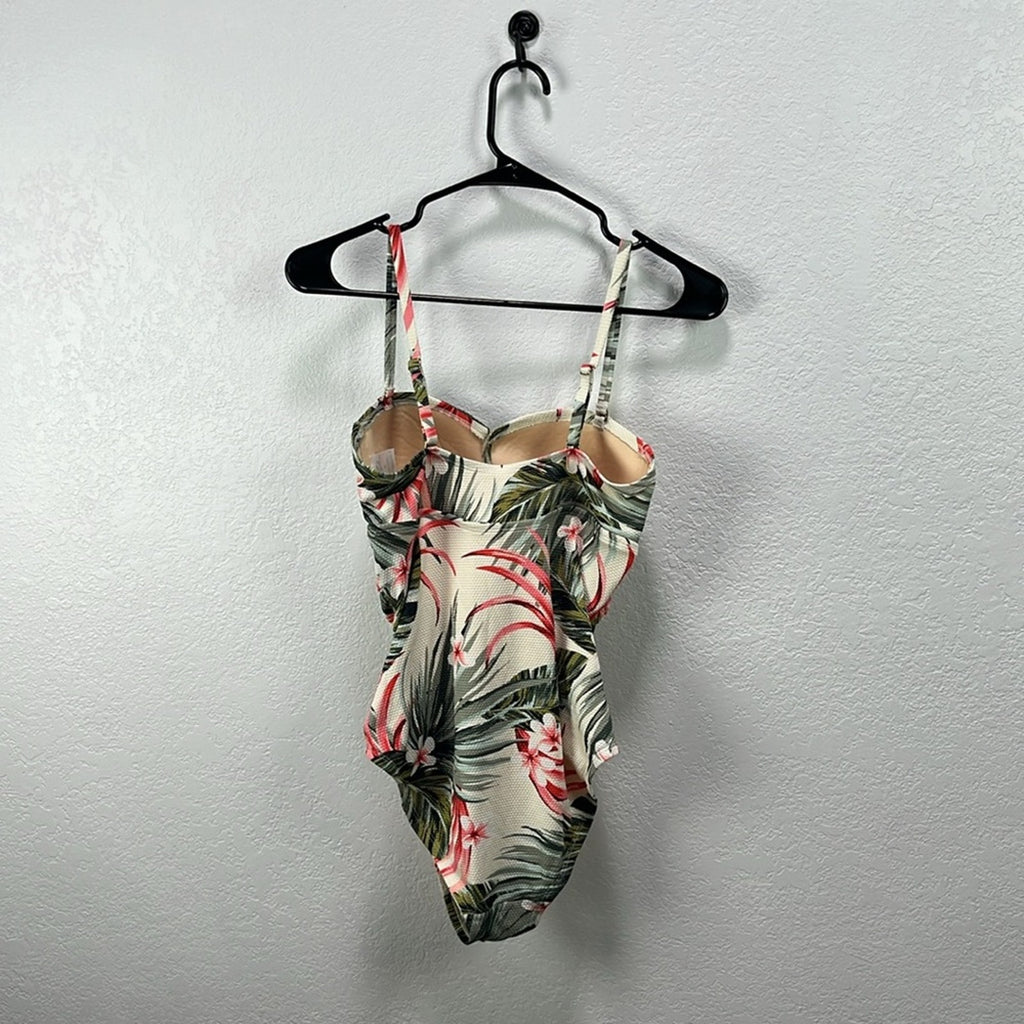Kona Sol Women's Bandeau Pique High Coverage One Piece Swimsuit Floral Size M