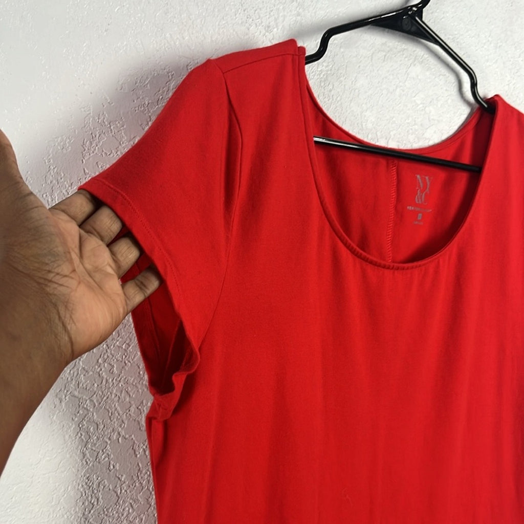 New York & Company Womens Vibrant Red Orange Midi Shirt Dress Short Sleeve Sz XL