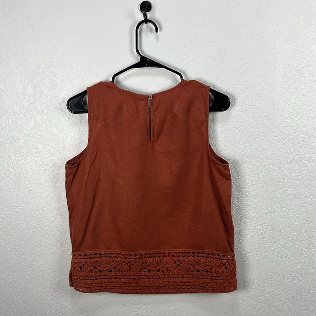 Simply Vera Vera Wang Women’s Brown Embellished Boxy Top crochet Bohemian Sz XS