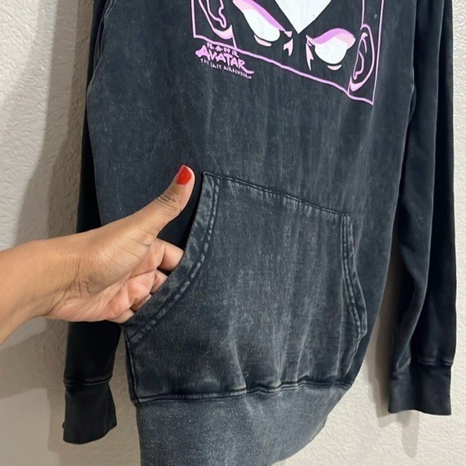 Nickelodeon Avatar Last Airbender Black Acid Wash Hoodie Long Sleeve sz Small