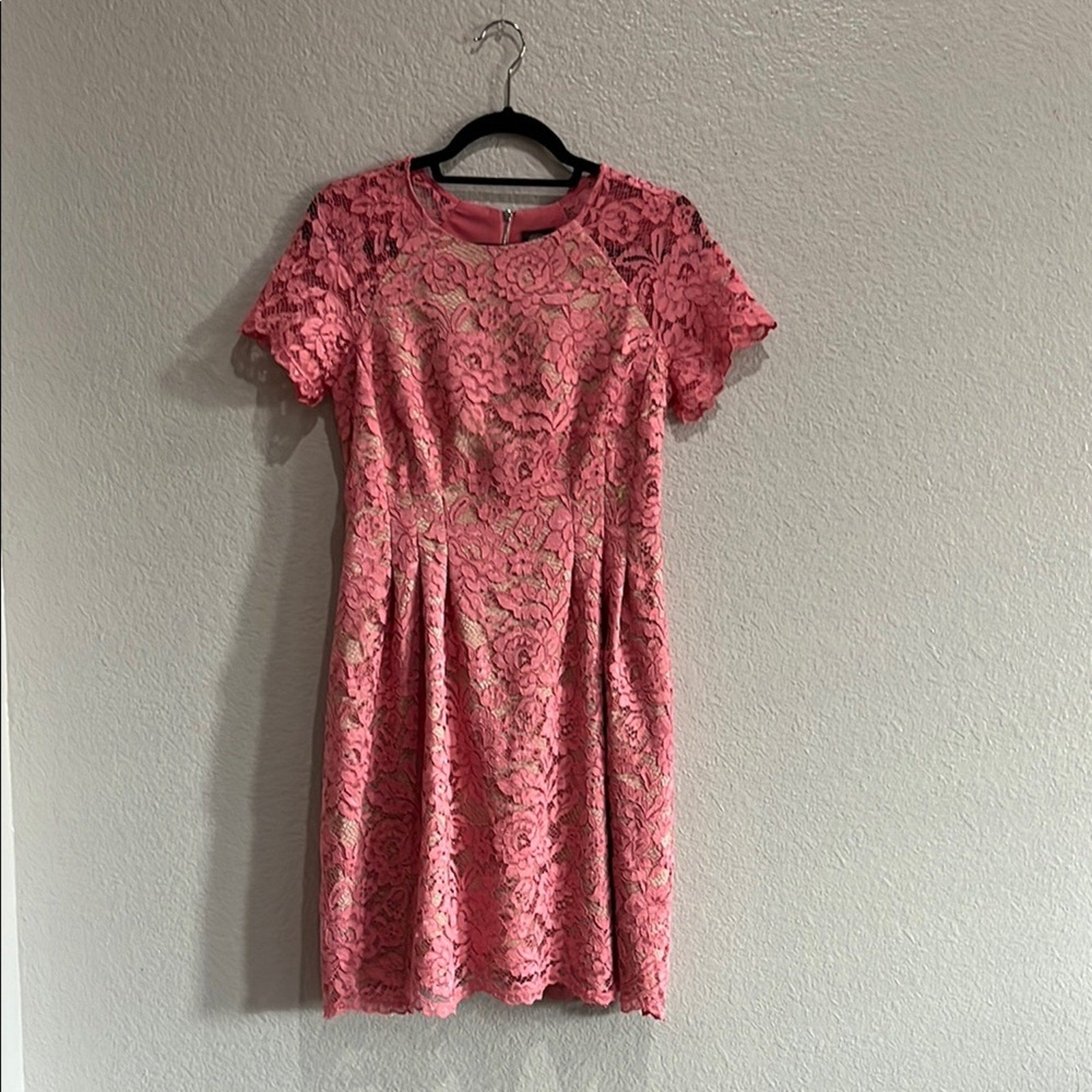 Vince Camuto Pink Lace Short Sleeve Fit & Flare Pocket Dress Women's Size 8