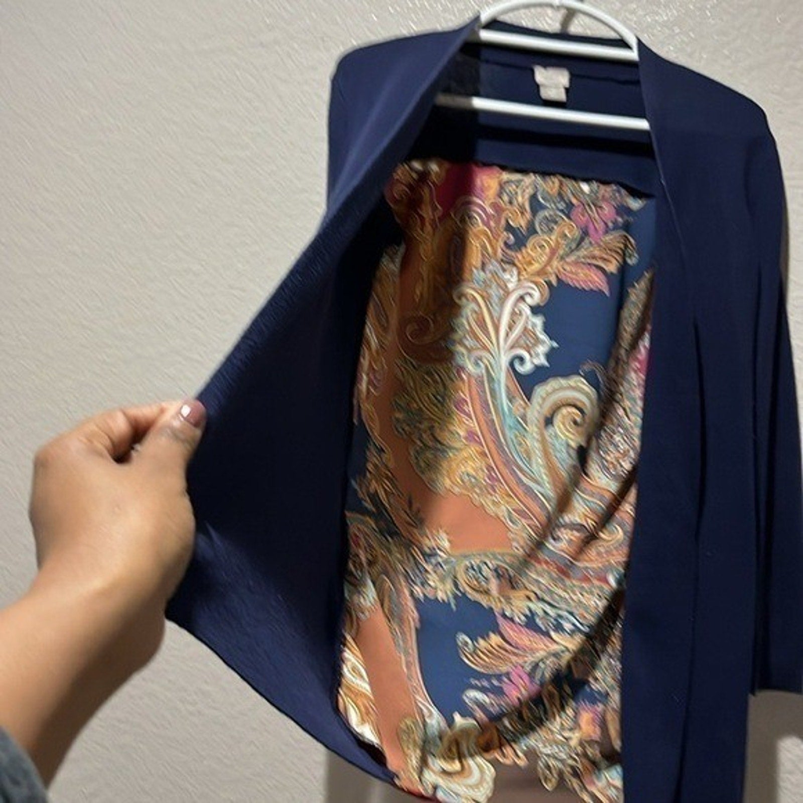 Chico's Midnight Blue Paisley Woven Back Cardigan Sweater Top Chico's 0(Small)