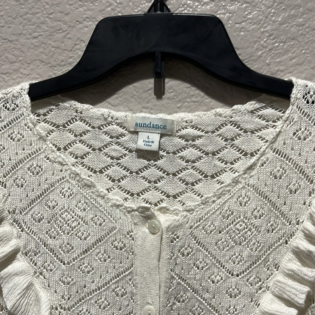Sundance Crochet Cardigan Sweater Knitted Linen Blend Size L Off White Boho